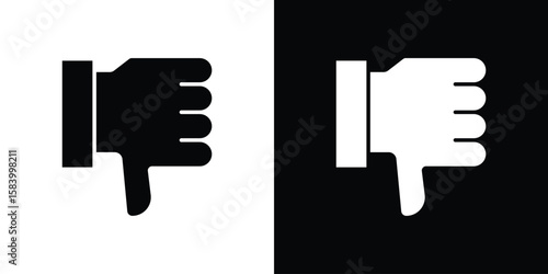 Thumb down icon silhouette in black flat style. Graphic element