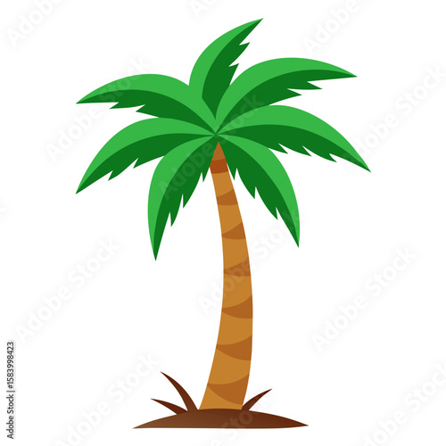 Stylized cartoon illustration of a green palm tree with a brown trunk and leaves