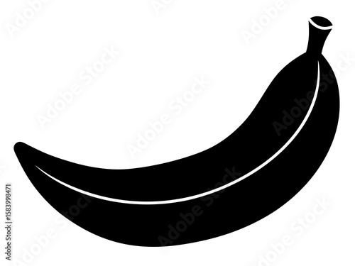 Simple black silhouette of a ripe banana on a white background