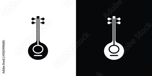 Sitar icon silhouette in black flat style. Graphic element