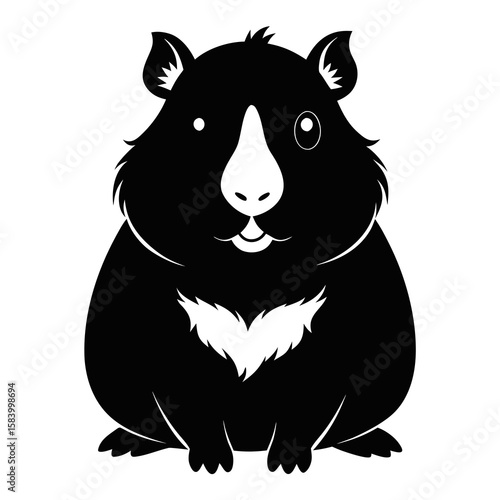 Cute black and white cartoon guinea pig illustration with a white nose