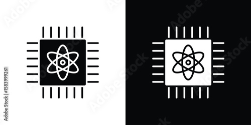 Quantum computing icon silhouette in black flat style. Graphic element