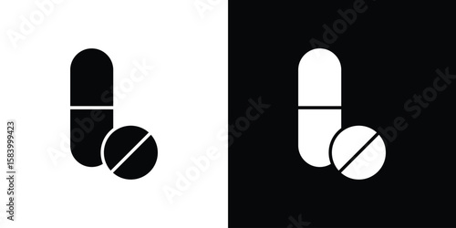 Pills icon silhouette in black flat style. Graphic element