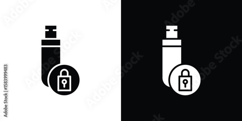 Pendrive security icon silhouette in black flat style. Graphic element