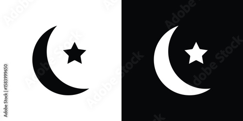 Moon and star icon silhouette in black flat style. Graphic element