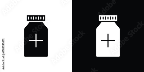 Medicine bottle icon silhouette in black flat style. Graphic element