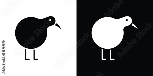 Kiwi bird icon silhouette in black flat style. Graphic element