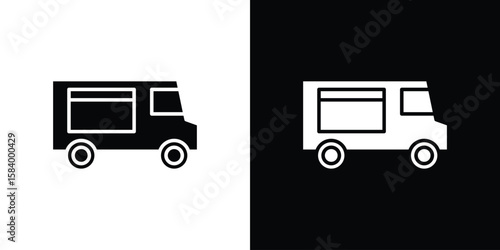 Food truck icon silhouette in black flat style. Graphic element