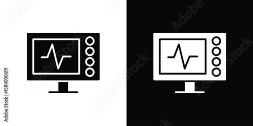 EKG monitor icon silhouette in black flat style. Graphic element