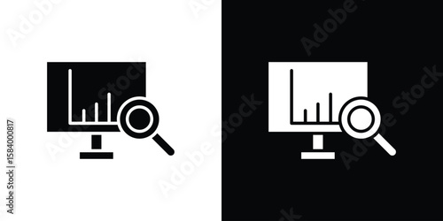 Data Analysing icon silhouette in black flat style. Graphic element