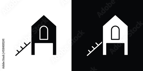 Chicken coop icon silhouette in black flat style. Graphic element