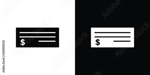 Cheque icon silhouette in black flat style. Graphic element