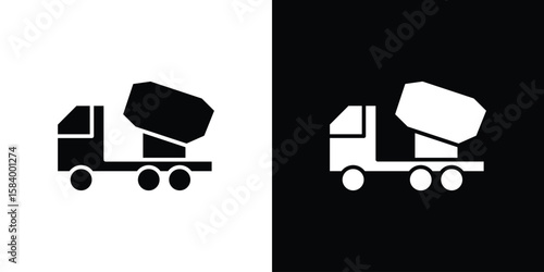 Cement truck icon silhouette in black flat style. Graphic element