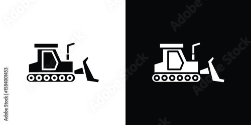 Bulldozer icon silhouette in black flat style. Graphic element