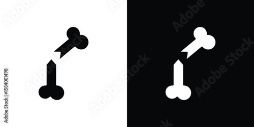 Broken bone icon silhouette in black flat style. Graphic element