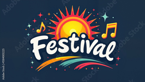 Festival logo with sun, music notes, and colorful accents
