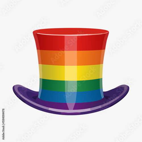 pride top hat; classic silhouette with rainbow-striped band celebrating queer joy, identity, and bold self-expression in playful style
