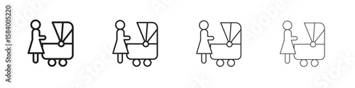 Woman with Baby Stroller icon for graphic design, Web, UI, app. Simple abstract icons