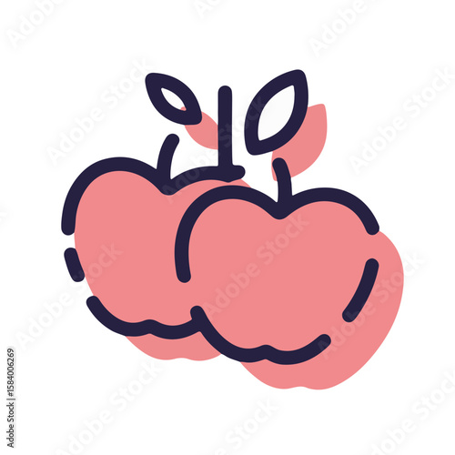 Minimalistic Rosh Hashanah greeting card with two apples in pastel garnet color and black lines on a white background, celebration concept and cultural symbolism.