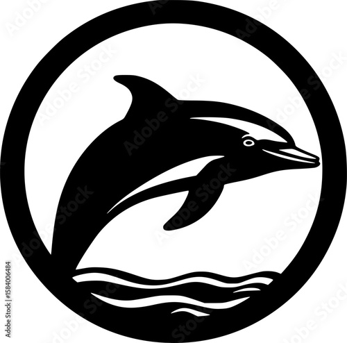 Dolphin - Black and White Isolated Icon - Vector illustration