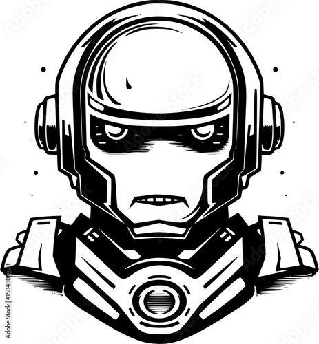 Robot - Black and White Isolated Icon - Vector illustration