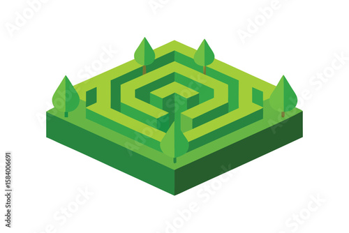 Vector Top Down Garden Maze With Green Hedges