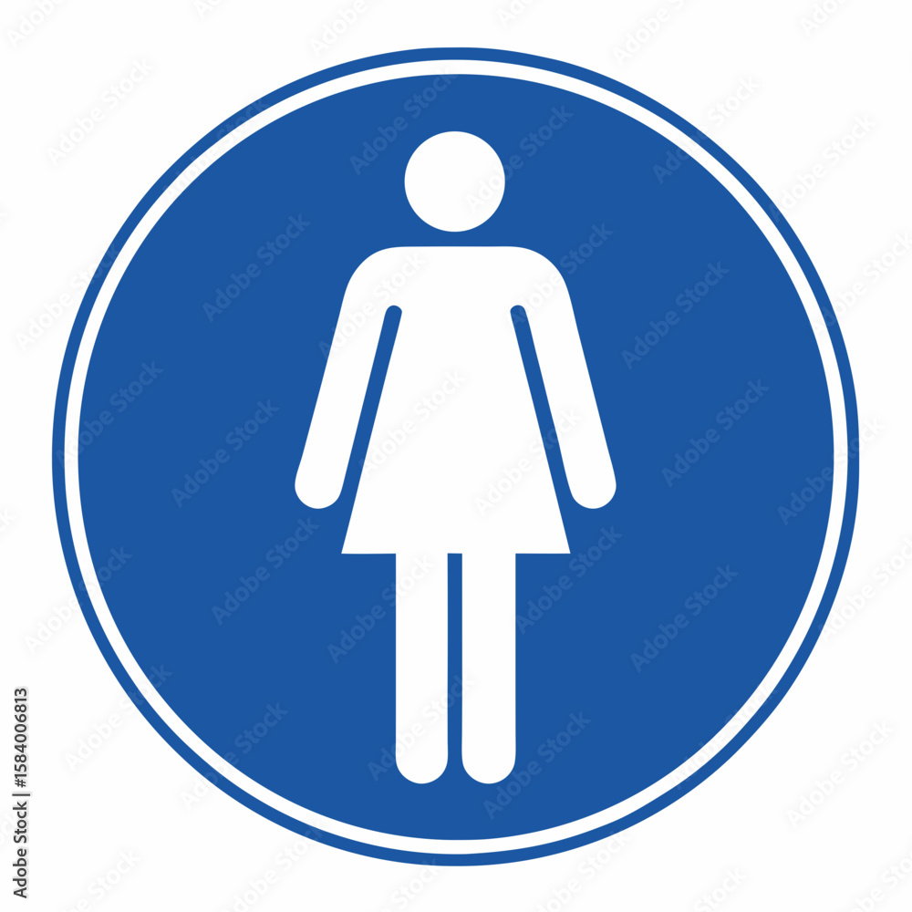 Female sanitary symbol in blue and white circle Female sanitary symbol in blue and white circle