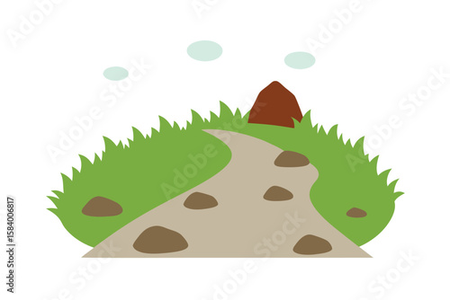 Vector Style Rocky Garden Path With Grass