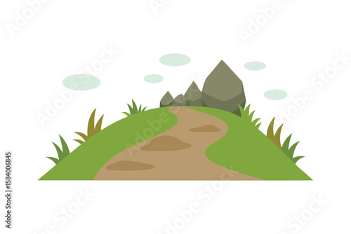 Vector Style Rocky Garden Path With Grass