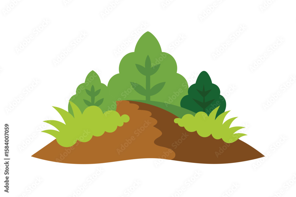 Fototapeta premium Vector Foliage Clumps Along A Dirt Trail