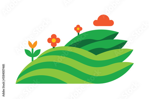 Stylized Terraced Landscape With Green Layers