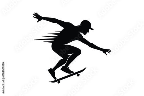 Black silhouette of a skateboarder performing a trick