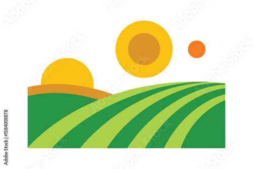 Simple Landscape With Mowed Field Patterns And Trees