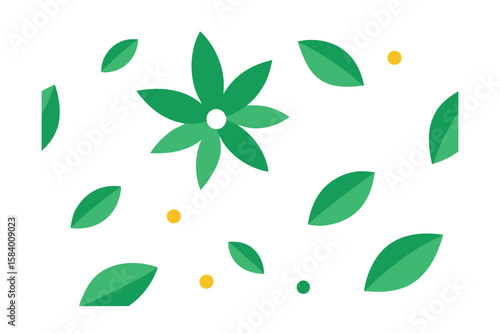 Pattern Of Simple Green Leaves And Flower Patches
