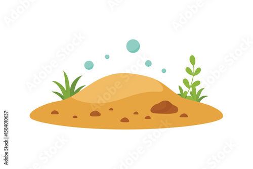 Cartoon Raked Sand Patch With Pebbles And Shells