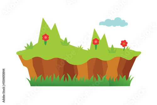 Cartoon Grass Covered Cliffs With Flower Edges