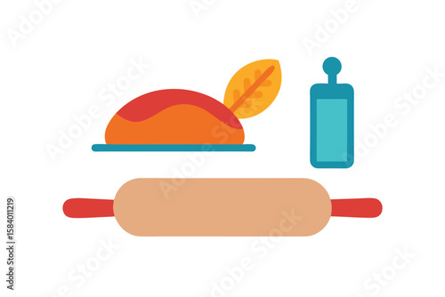 Baking Scene With Flour Rolling Pin And Loaf Of Bread