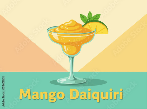 Refreshing Mango Daiquiri Cocktail Surrounded by Palm Leaves

