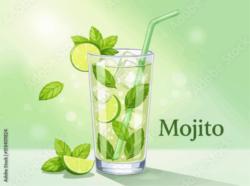 Refreshing Mojito Cocktail with Lime and Mint Illustration