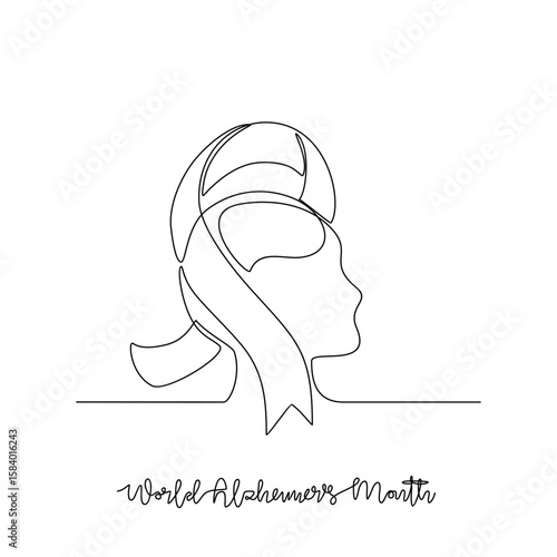 One continuous line drawing of World Alzheimer's Month vector illustration. World Alzheimer's Month themes design concept in simple linear continuous line. Great design for social and medical purpose.