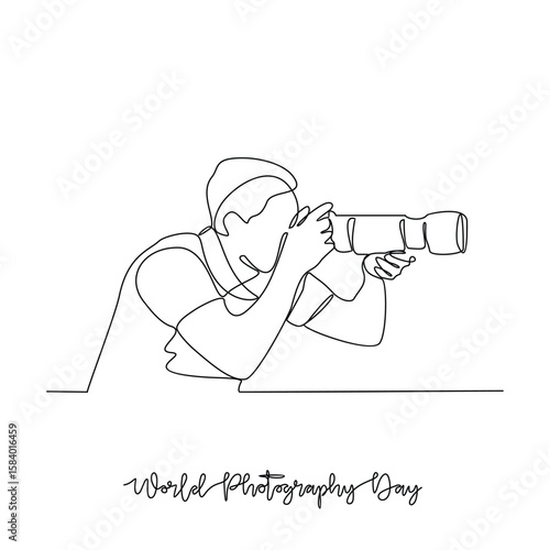 One continuous line drawing of World Photography Day vector illustration. World Photography Day themes design concept in simple linear continuous line. Great design for campaign and business purpose.