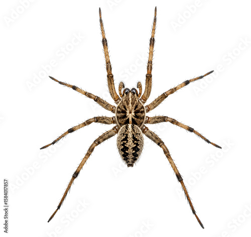 Wolf spider with body details and long legs on transparent background PNG