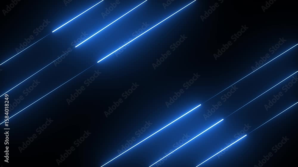 Abstract blue lights animated on a dark background. abstraction neon Lines moving up screen with black background.