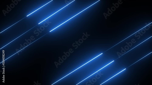 Abstract blue lights animated on a dark background. abstraction neon Lines moving up screen with black background.
