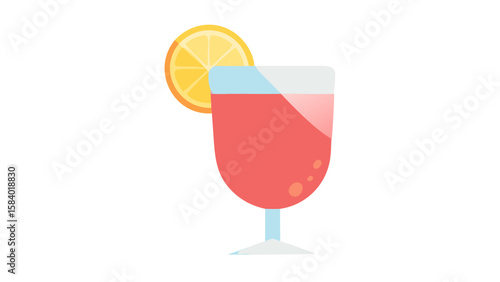 Refreshing pink cocktail with a lemon slice and ice cubes in a glass