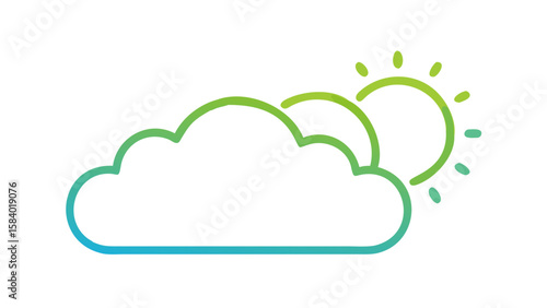 Stylized sun peeking from behind a fluffy cloud with a gradient outline