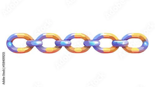 Colorful cartoon chain with a broken link isolated on white background