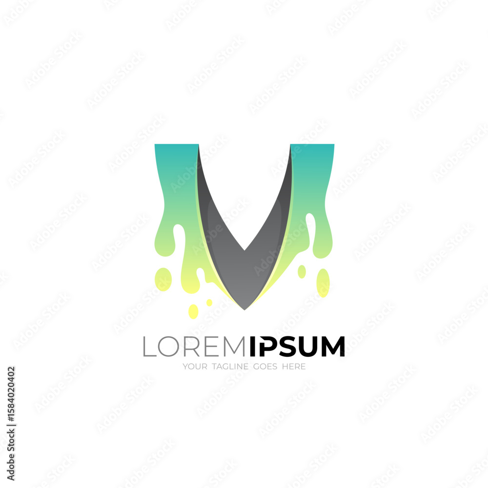 Fototapeta premium V logo and water drop design template, blue color, business