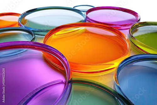 Colorful, glossy, circular shapes layered in a 3D design