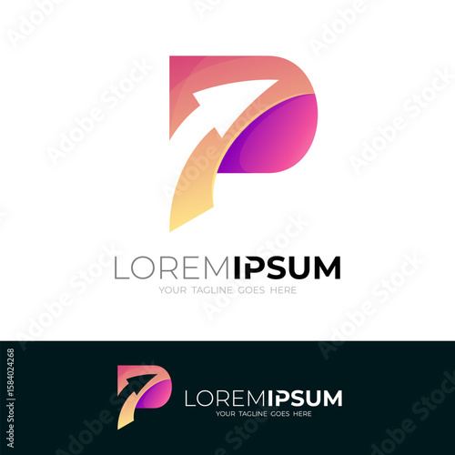 Simple letter P logo with arrow design template, business logos